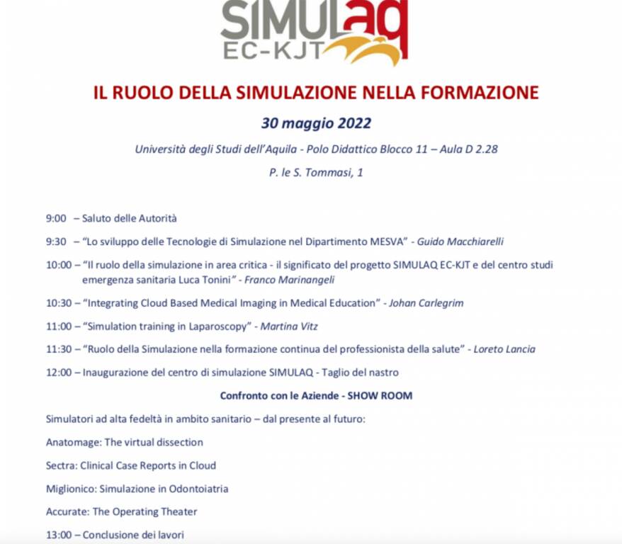 SimulAq programma evento inaugurazione 