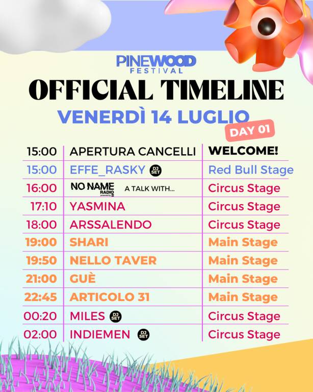 guè programma serata 14 luglio Pinewood