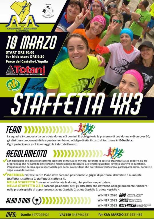 staffetta 4x3 regolamento 