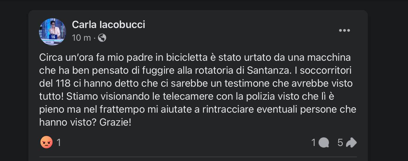 appello ricerca testimoni ciclista investito 